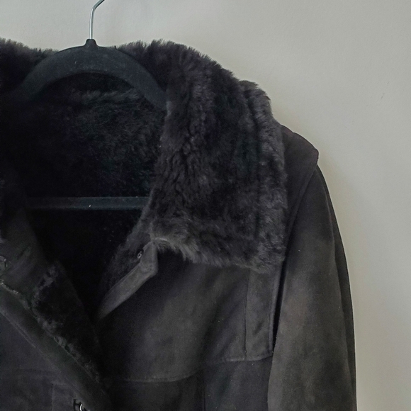 Vintage Black Leather Attic Shearling sheepskin Coat - Picture 6 of 16